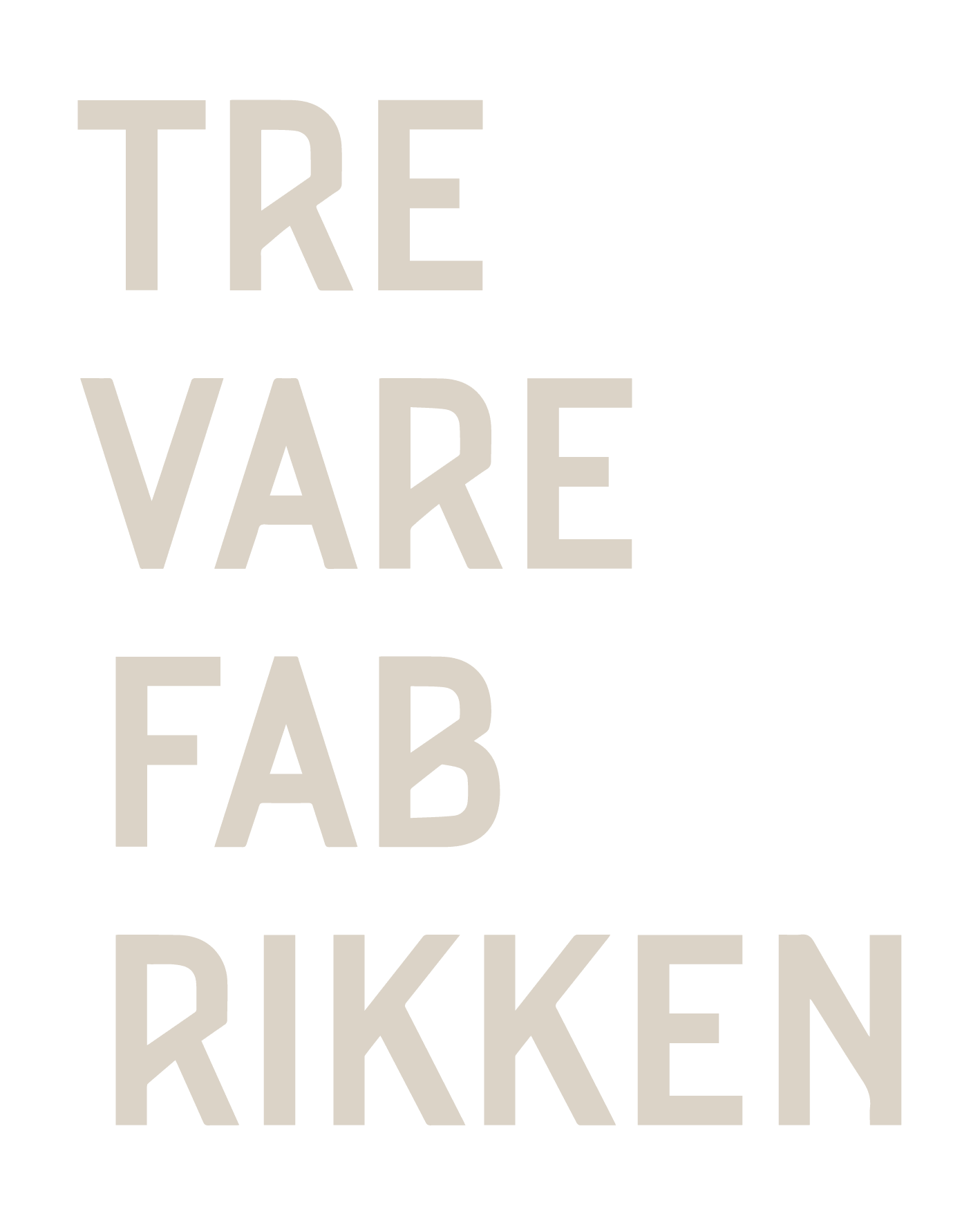 Logo i beige tekst til Trevarefabrikken i Henningsvær